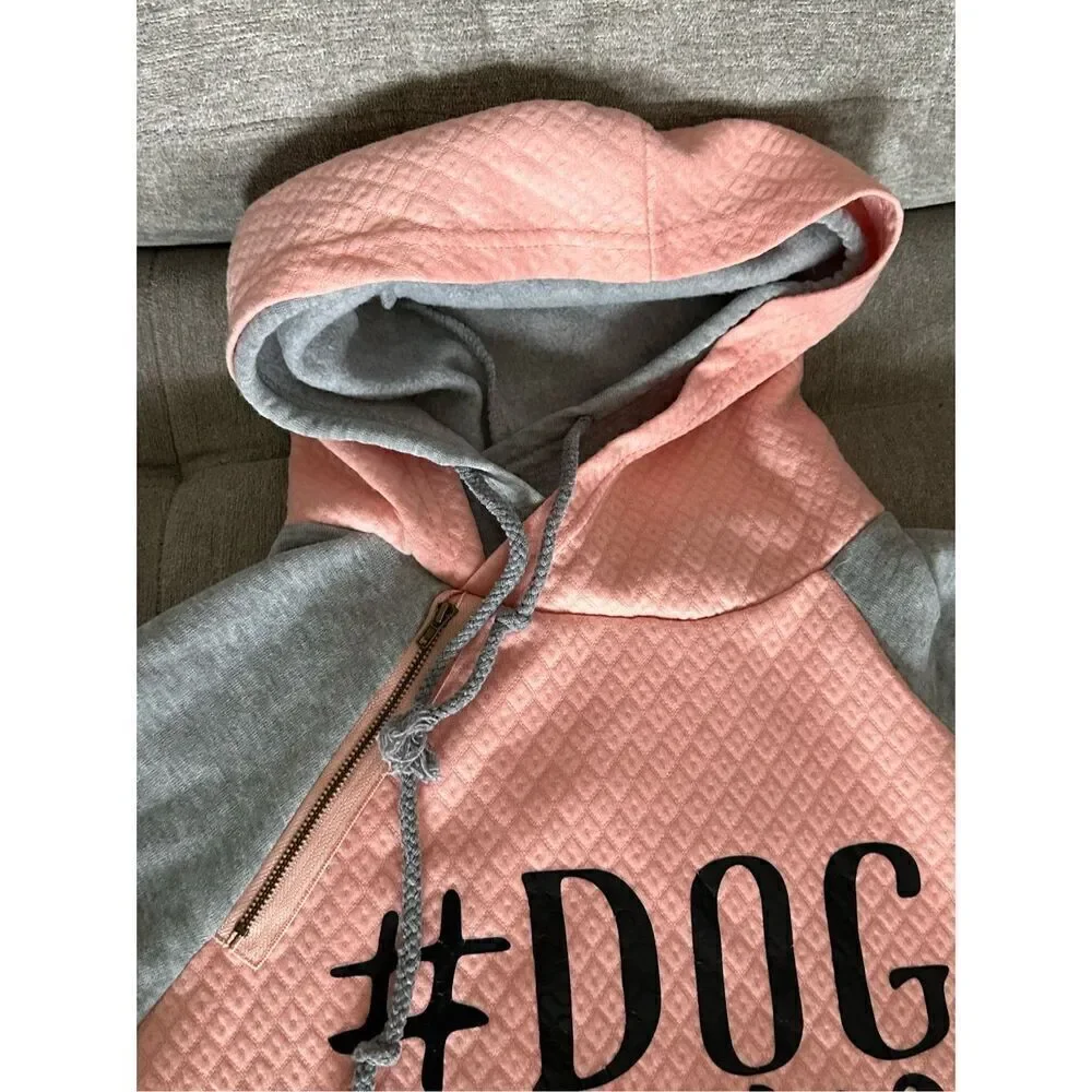 # DOG MOM HOODIE SWEATSHIRT‎ faux quilted center sz small